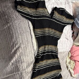 Theory Black and Brown Striped Dress